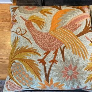 2 pottery barn Beatrice crewel embroidered 24x24 pillows with insert.